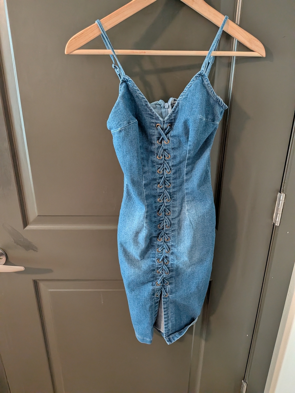 Windsor Denim Lace-Up Bodycon Dress - Blue